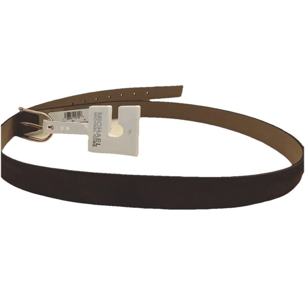 MiCHAEL KORS SUEDE Logo Women's Belt Size XL Brown Leather Gold  Buckle NWT
